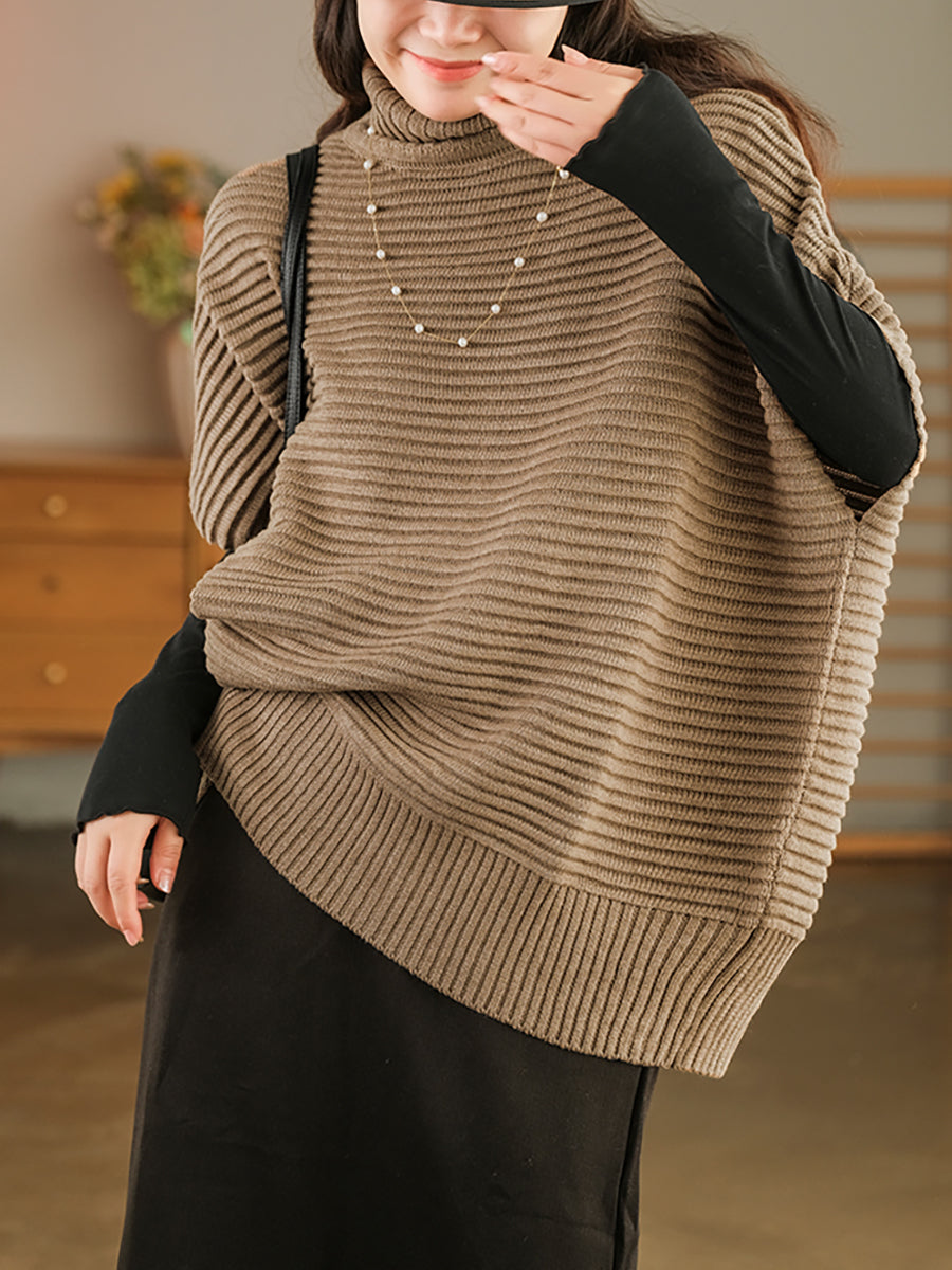 Women Turtleneck Half Sleeve Loose Pullover Sweater