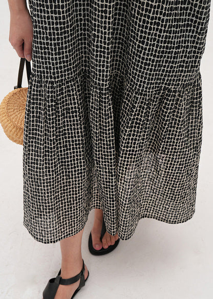 Women Black Oversized Print Cotton Maxi Dresses Summer