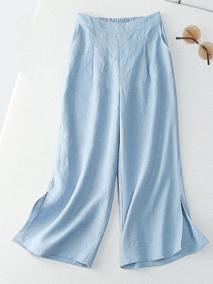 Loosen Hight Waist Solid Cropped Line Pants