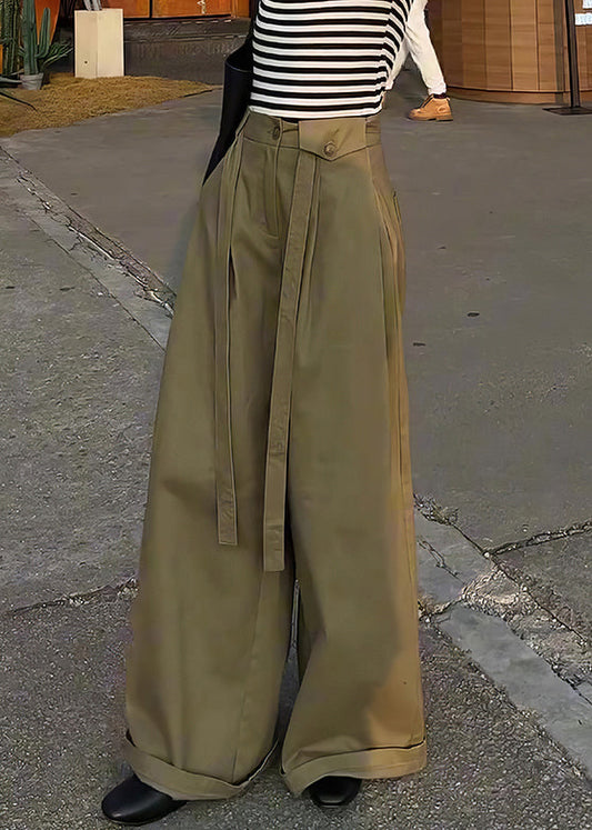 Casual Khaki Original Design High Waist Cotton Wide Leg Pants Fall
