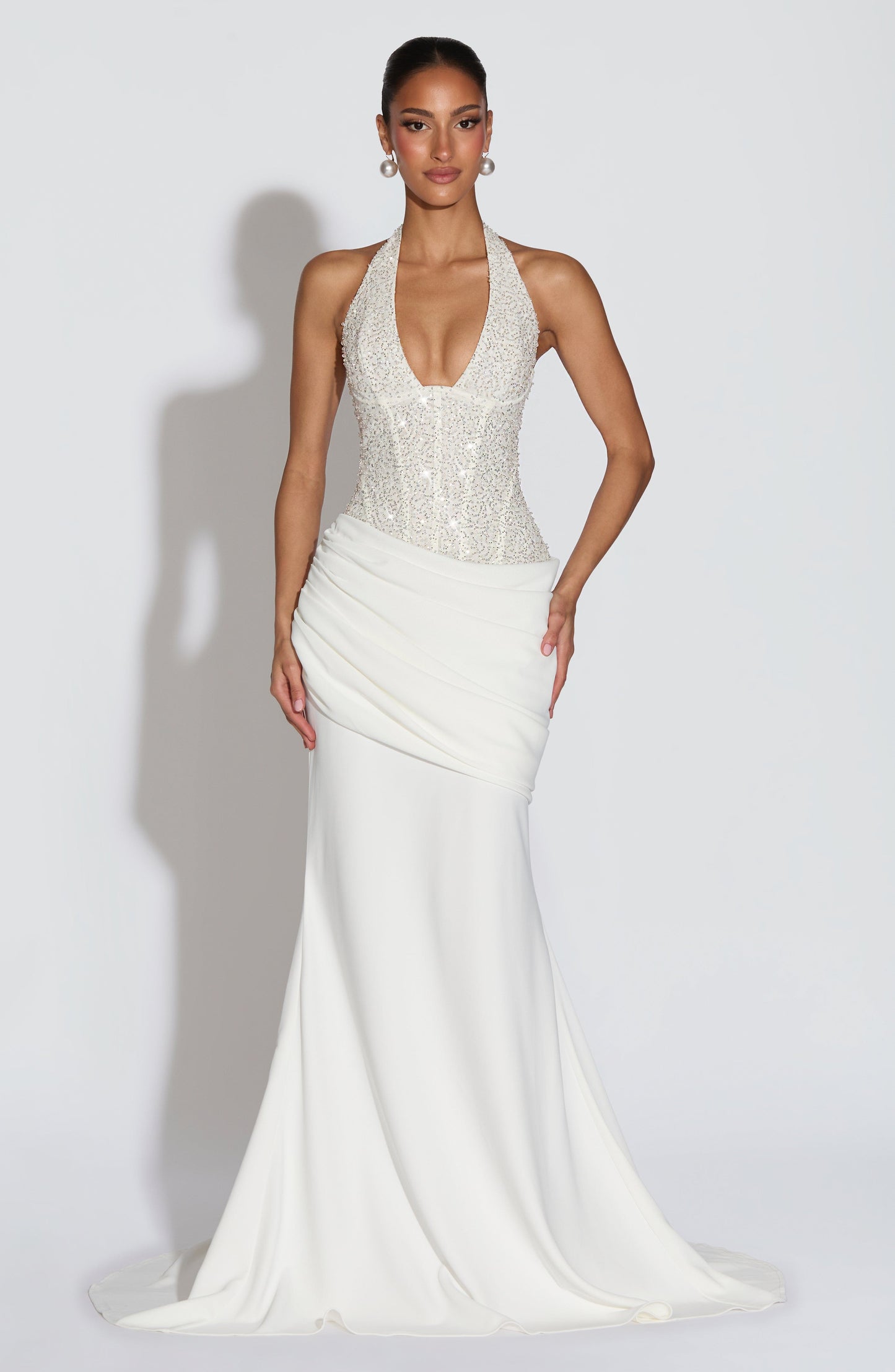 Sexy Halter Deep V Sequin Stitching Dress