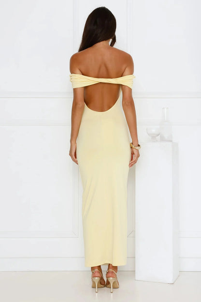 Soft Whispers Off Shoulder Maxi Dress Yellow