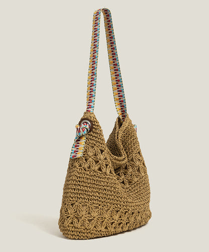Art Coffee Large Capacity Straw Wove Shoulder Bags
