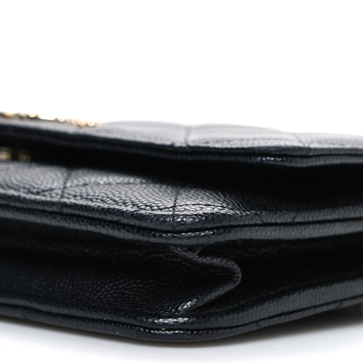 Shiny Caviar Enamel Quilted CC Wallet On Chain WOC Black