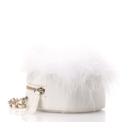 Lambskin Fur Quilted Round Clutch With Chain Ivory
