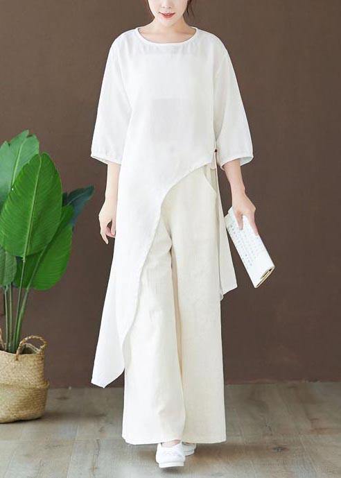 Loose O Neck Asymmetric Blouse Wardrobes White Shirts