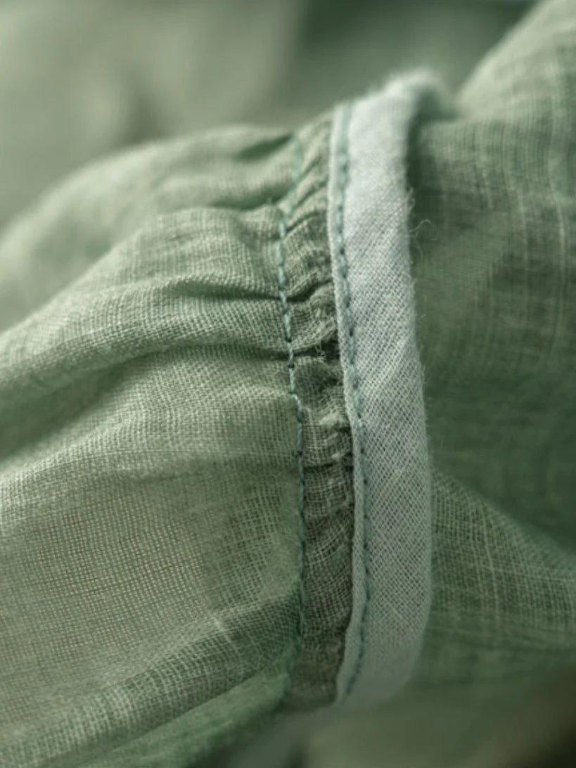Embroidered Crew Neck Half Sleeve Casual Linen Top