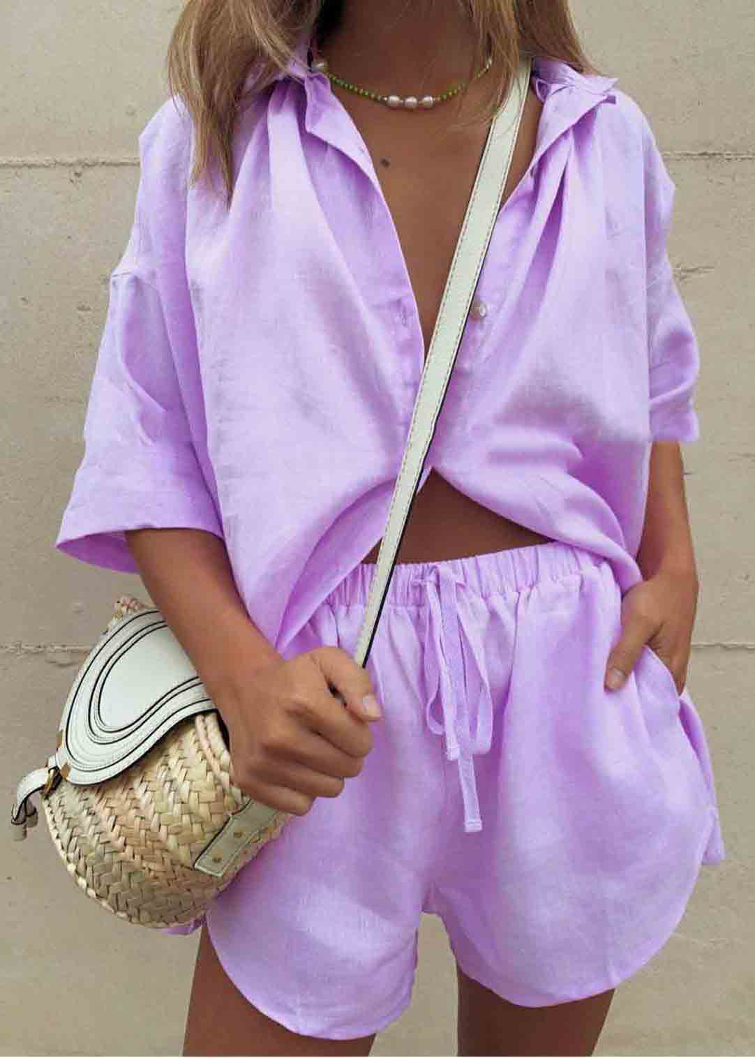 Plus Size Coffee Oversized Linen Two Pieces Set Summer