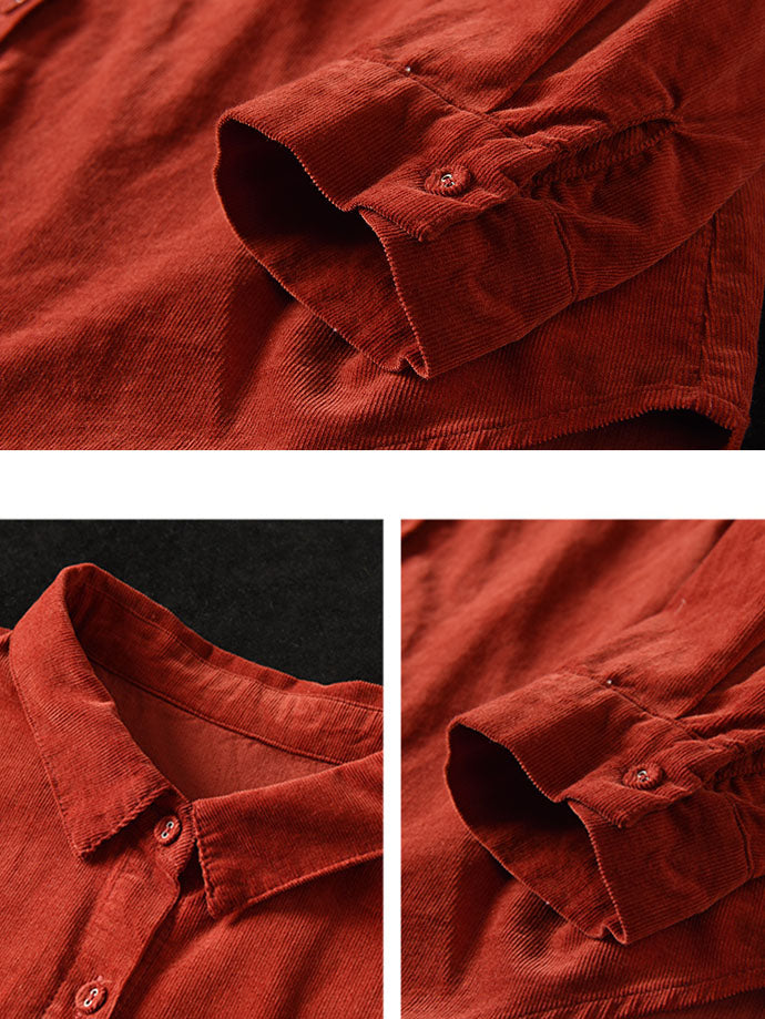 Women Spring Artsy Button Pocket Corduroy Solid T-shirt