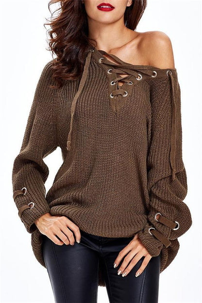 V Neck Striped Bandage Cross Ties Sweater