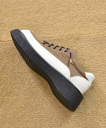 Beige Faux Leather Splicing Comfortable Loafers For Women