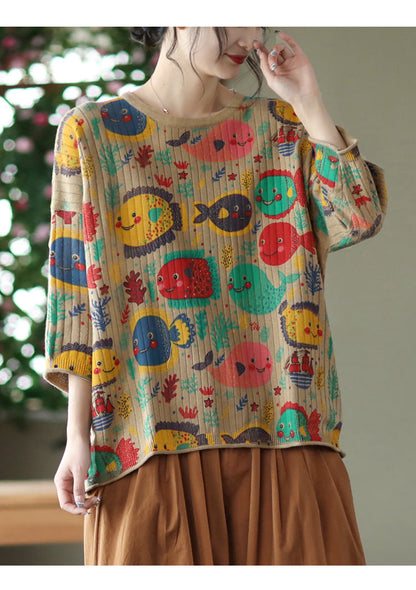 Vintage-Print Cotton-Knit Top