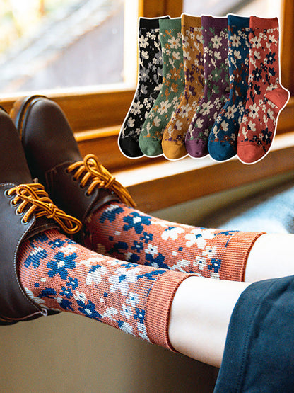 Women Floral Knitted Jacquard Autumn Winter Socks