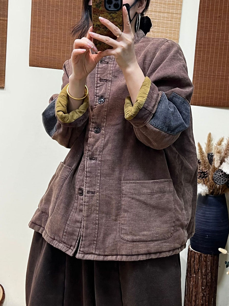 Vintage Casual Patchwork Single Breasted Thick Coat