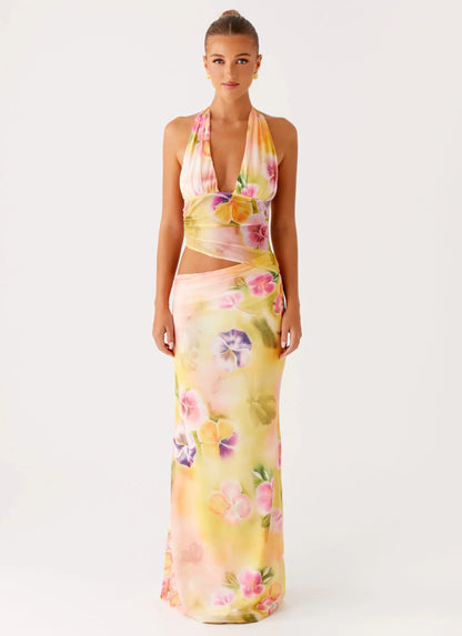 Main Act Halter Maxi Dress - Sunburst Floral