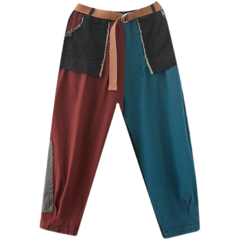 New Literary Plus Size Stitching Denim Harem Pants