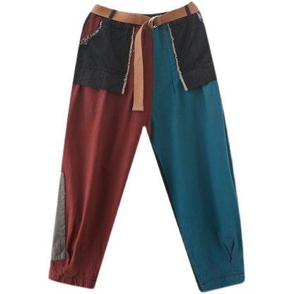 New Literary Plus Size Stitching Denim Harem Pants