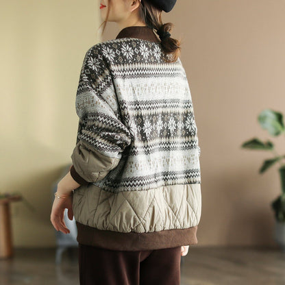 Winter Floral Retro Ethnic Loose Cotton Padded Sweater