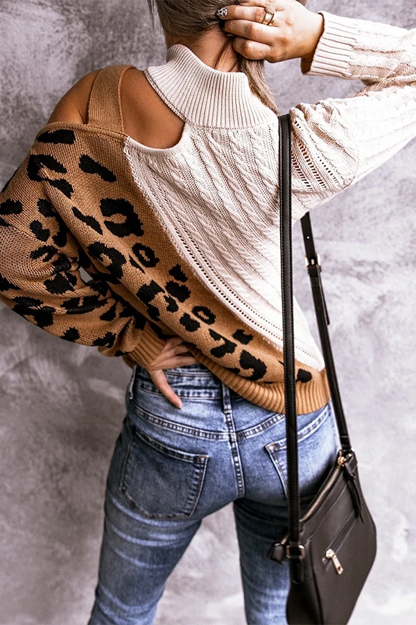 Leopard Patchwork High Neck Sweater