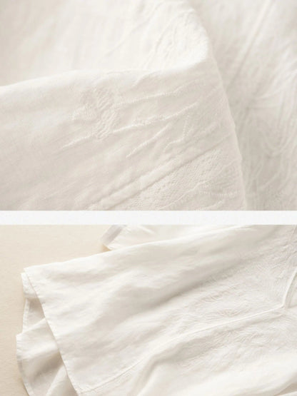 Embroidered V Neck 3/4 Sleeve Casual Linen Tee Top