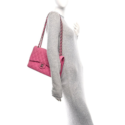 Iridescent Caviar Quilted Jumbo Double Flap Pink