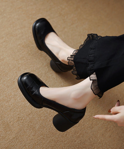 Chic Comfy Brown Cowhide Leather Embossed Loafer Shoes
