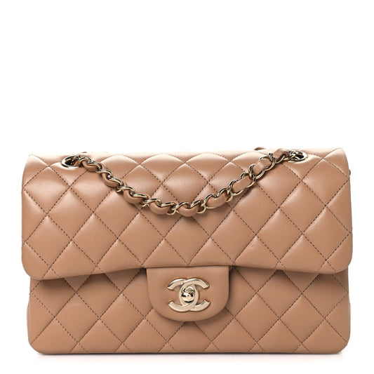 Lambskin Quilted Small Double Flap Brown