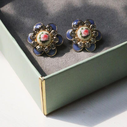 Women Rhinestone Retro Rose Earrings
