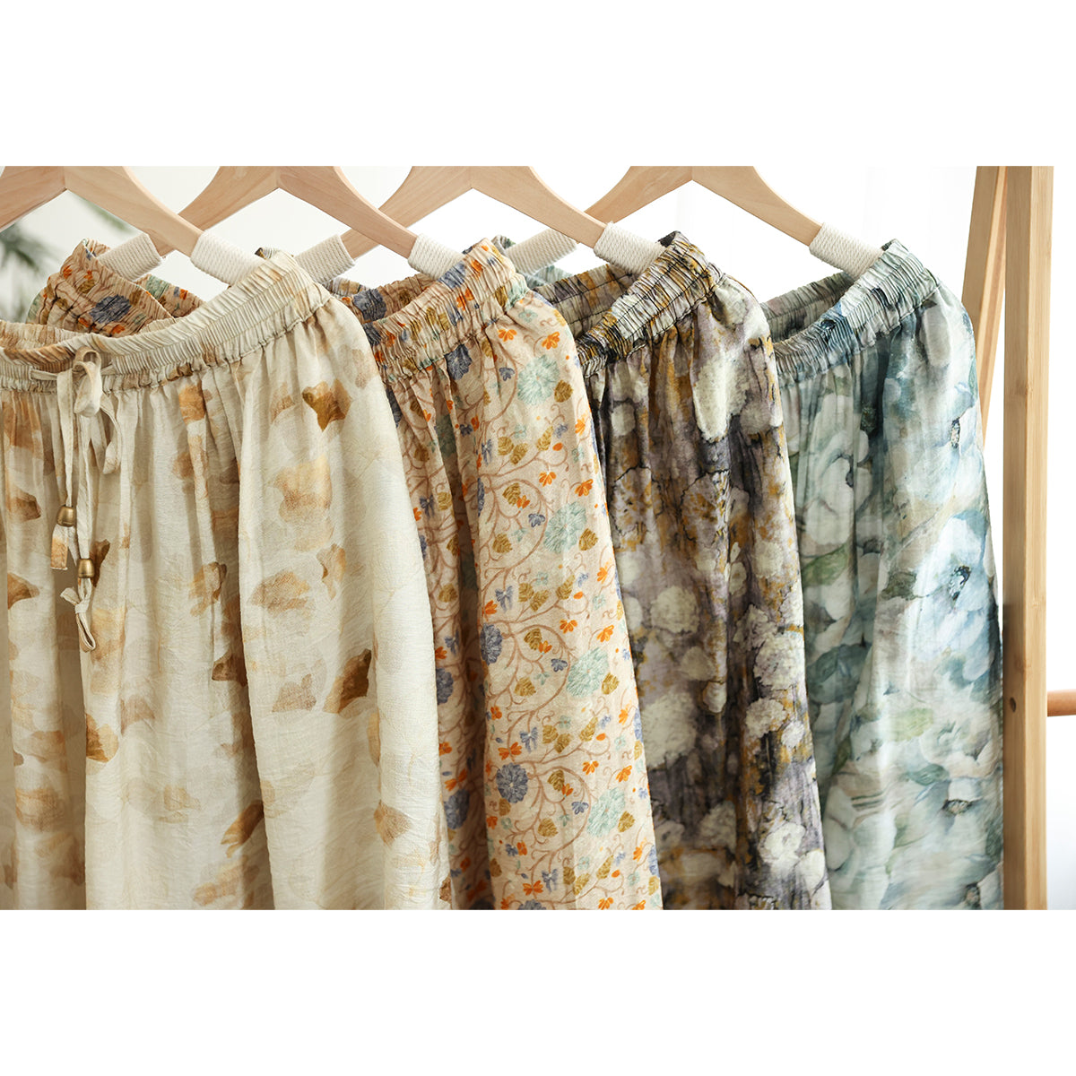 Cozy Retro Floral Printed Cotton A-Line Skirt