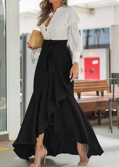 Solid Purple Color High Waist Ruffle High Low Hem Swing Maxi Skirts For Women