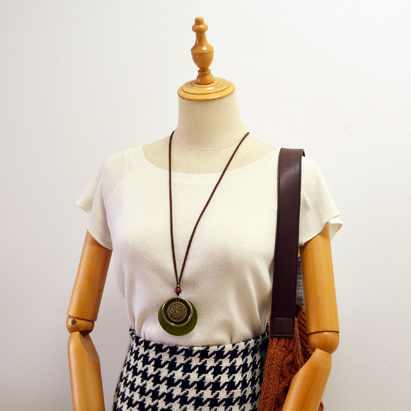 Retro Circle Totem Simple Pendant Long Necklace