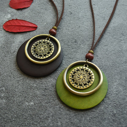 Retro Circle Totem Simple Pendant Long Necklace