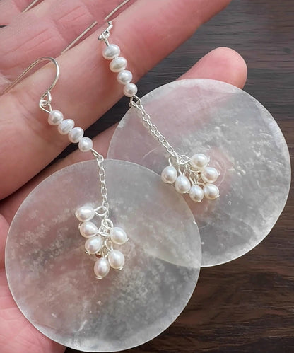 DIY Silk Copper Pearl Shell Discs Drop Earrings