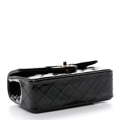Patent Quilted Mini Top Handle Rectangular Flap Black