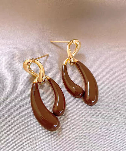 Bohemian Coffee Copper Alloy Asymmetrical Drip Glaze Drop Earrings
