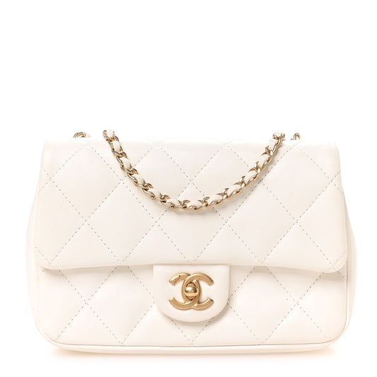 Lambskin Quilted Mini Heart Charms Flap White