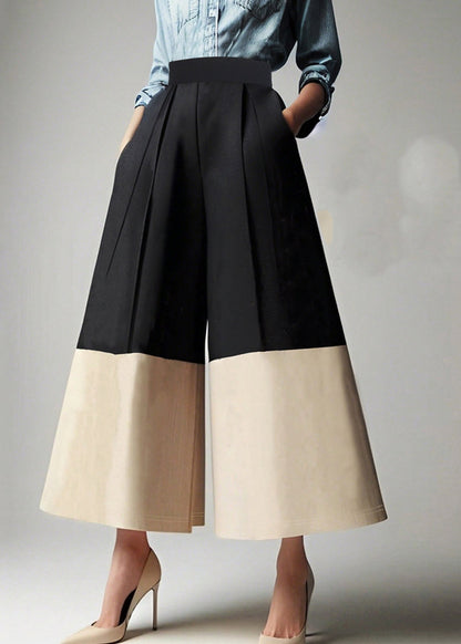 Fashion Colorblock High Waist Pockets Crop Pants Summer