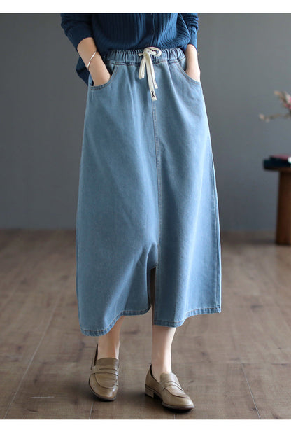 Literary All-Match Slit Denim Skirt