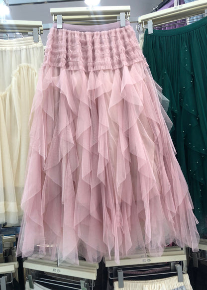 Casual Purple Asymmetrical Patchwork Elastic Waist Tulle A Line Skirt Summer