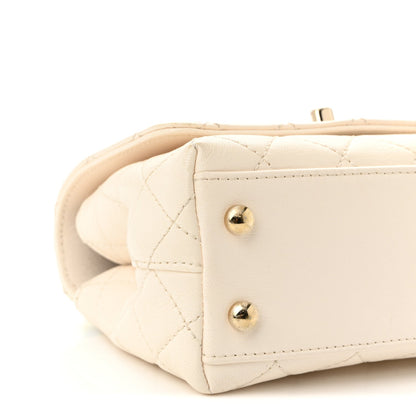 Goatskin Quilted Extra Mini Rainbow Coco Handle Flap White