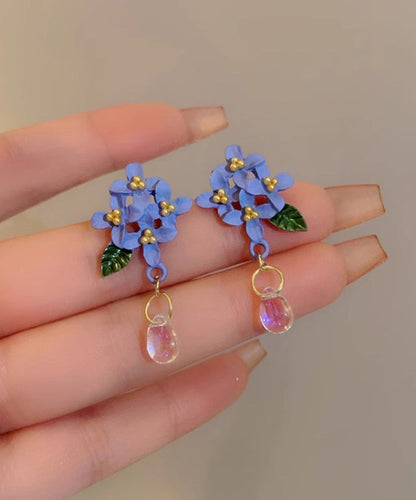 Cute Blue Alloy Resin Baked Enamel Floral Drop Earrings