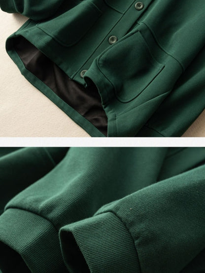 100% Natural Fabric Pure Color Buttoned Casual Coat