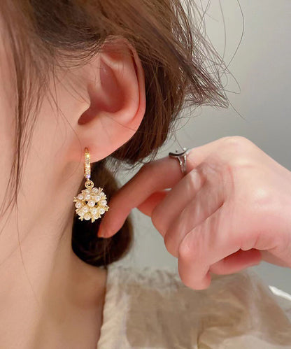 Fashion Gold Copper Overgild Zircon Spherical Pearl Drop Earrings