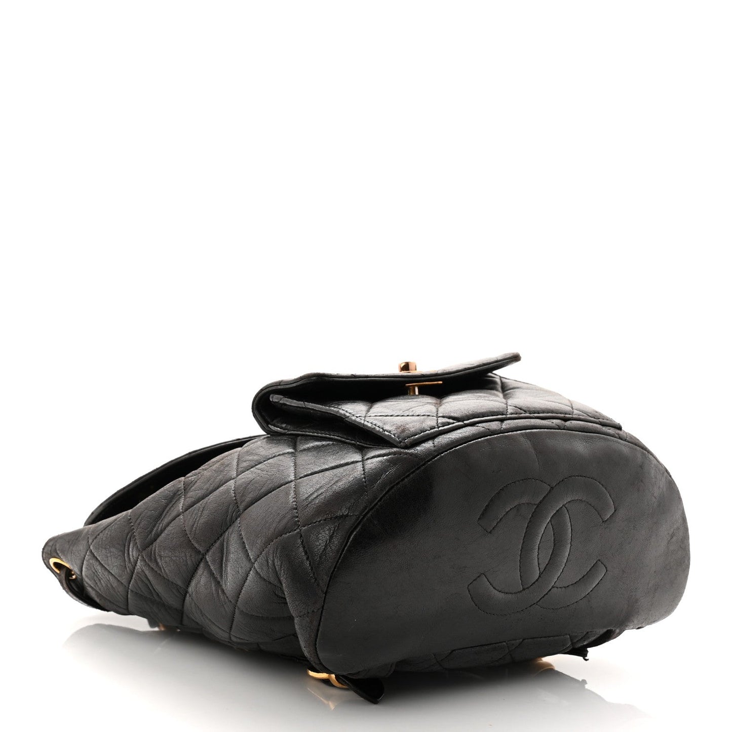 Lambskin Quilted Drawstring Backpack Black