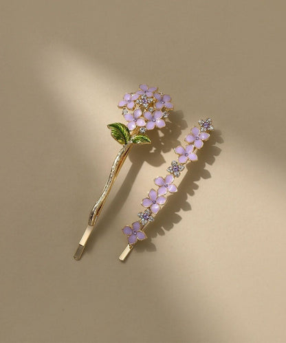 Stylish Purple Alloy Crystal Zircon Drip Glaze Floral Hairpin