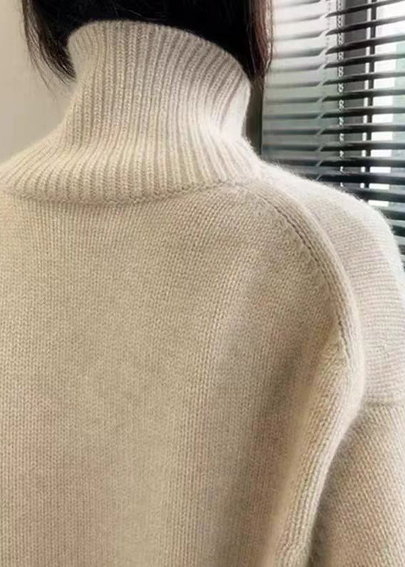 Loose Camel Hign Neck Thick Knit Sweaters Top Fall