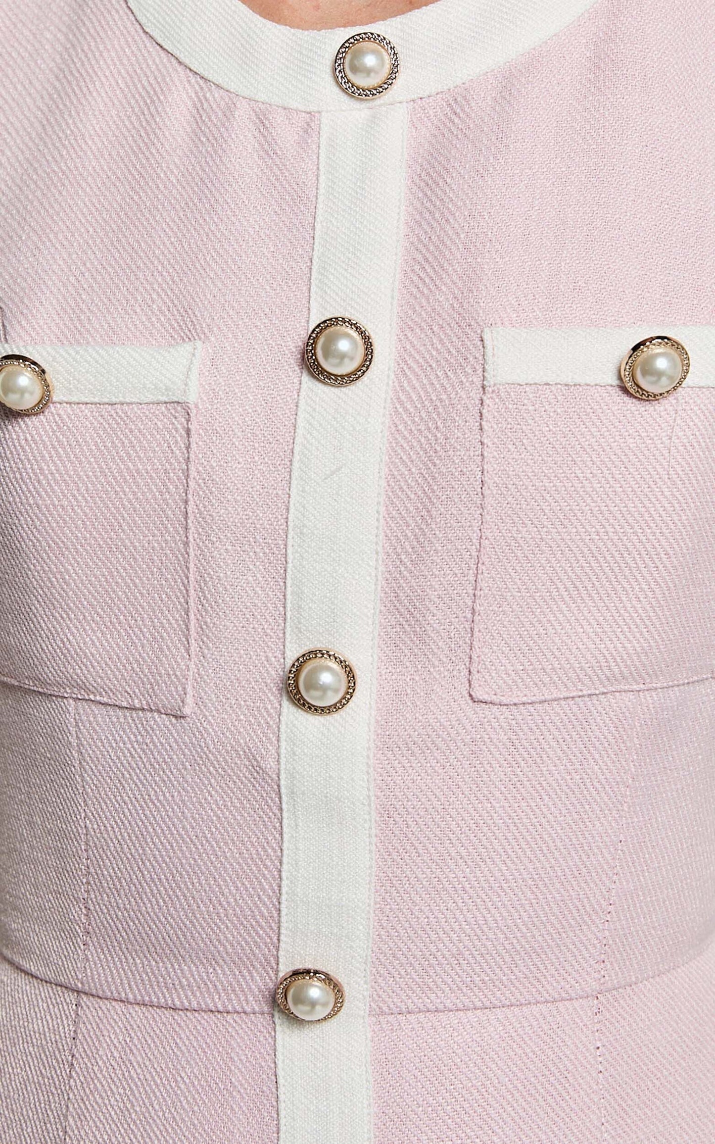 River Mini Dress - Boucle Button Through A Line Dress In Light Pink
