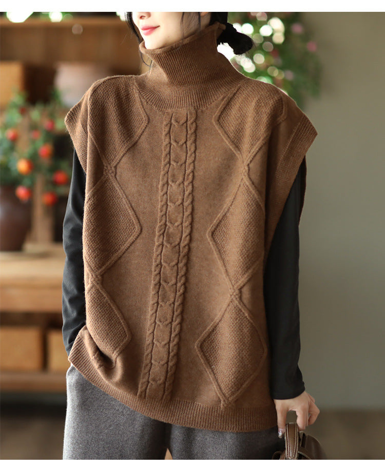 Vintage Twist Knit Turtleneck Vest