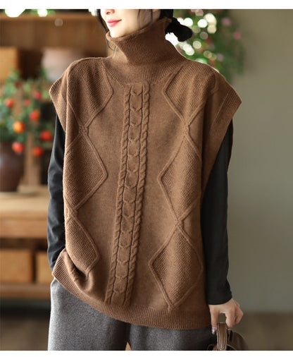Vintage Twist Knit Turtleneck Vest