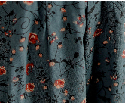 Retro Literary Floral Mid-Length Skirt